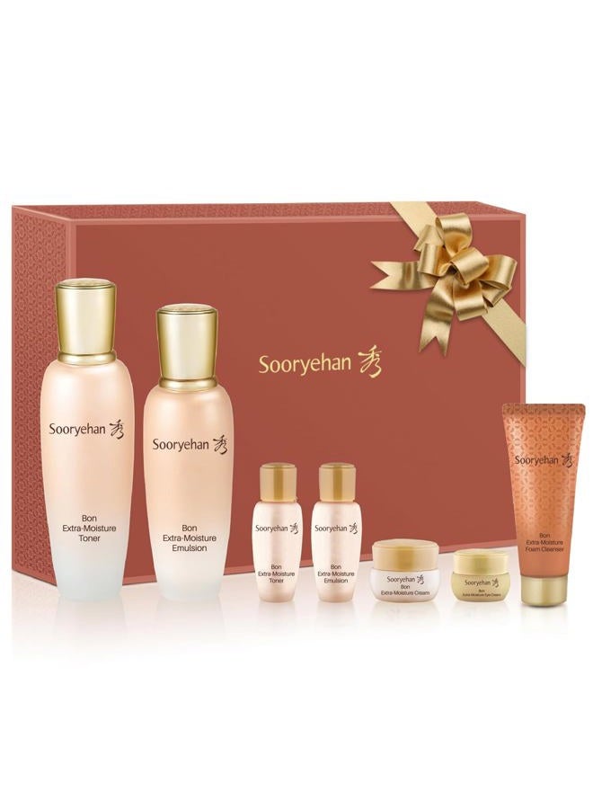 Bon Extra Moisture Korean Skin Care Gift Set (13.01 Fl Oz) - Luxury Premium High-end by LG Beauty. Hydrating Toner, Emulsion Lotion, Cleansing Foam, Eye Cream.