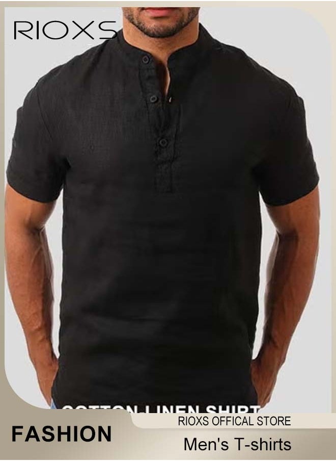 RIOXS - Men's Short Sleeve Shirt, Loose Tops For Men, Casual Shirt for Men, Comfy Breathable Shirt for Travel Work and Daily Wear, Ideal Gift for Grandfather, Dad, Boyfrind or Husband - Image 1