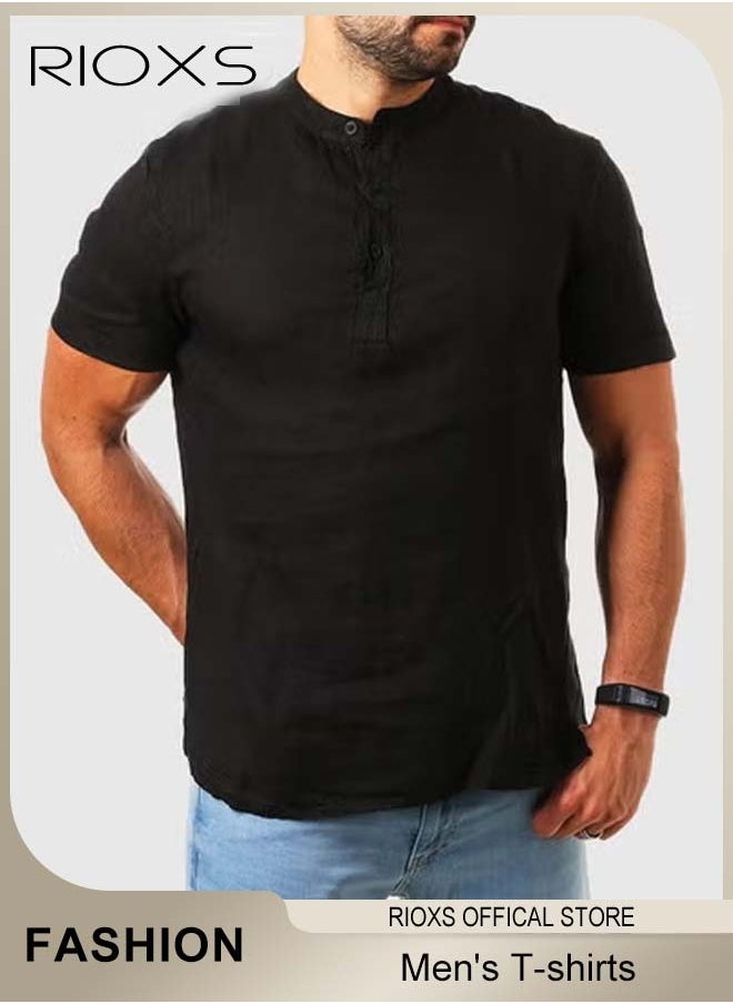 RIOXS - Men's Short Sleeve Shirt, Loose Tops For Men, Casual Shirt for Men, Comfy Breathable Shirt for Travel Work and Daily Wear, Ideal Gift for Grandfather, Dad, Boyfrind or Husband - Image 1