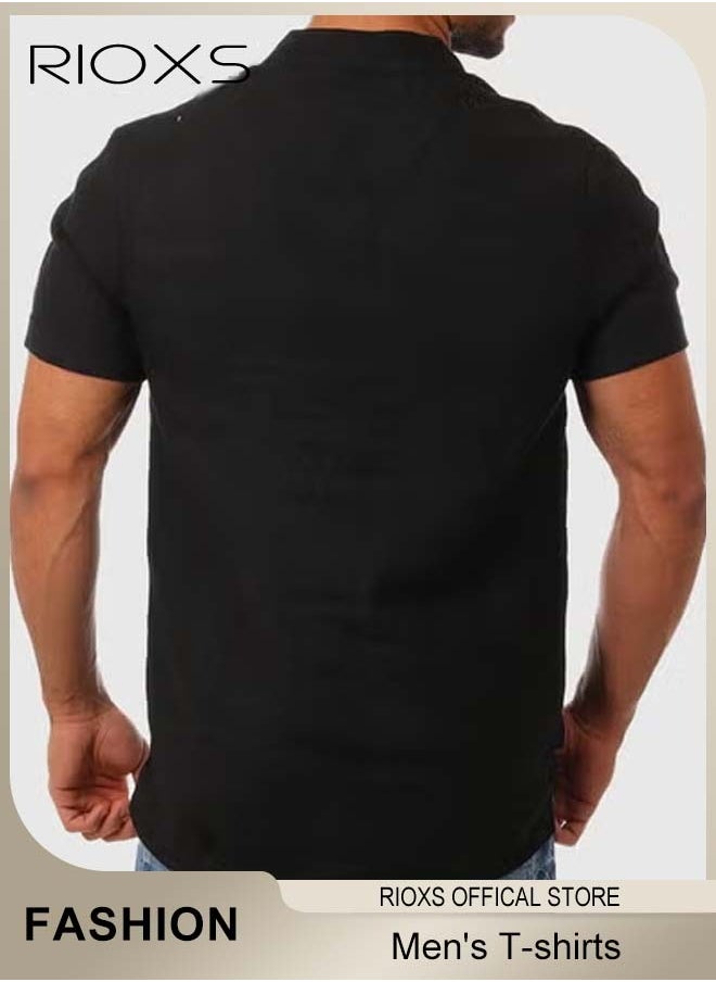 RIOXS - Men's Short Sleeve Shirt, Loose Tops For Men, Casual Shirt for Men, Comfy Breathable Shirt for Travel Work and Daily Wear, Ideal Gift for Grandfather, Dad, Boyfrind or Husband - Image 1
