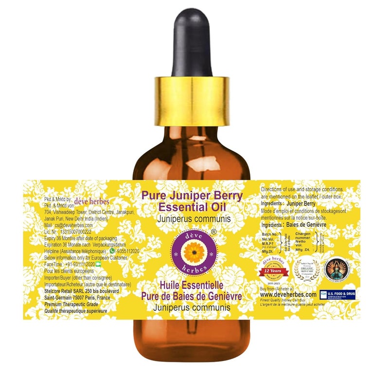 Deve Herbes Deve Herbes Juniper Berry Essential Oil Juniperus communis with Glass Dropper Pure NonSticky Nongreasy Lightweight Men Women All Skin Types Steam Distilled 15ml  - Image 3