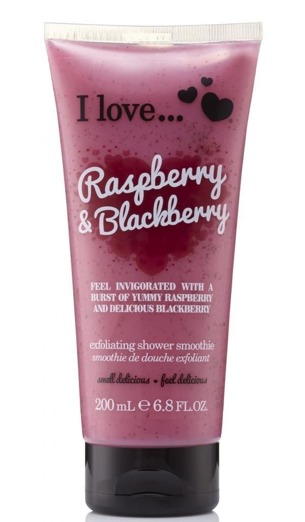 I Love Raspberry and Blackberry Exfoliating Shower Smoothie - Exfoliating Body Scrub and Body Wash - Cleanse and Soften Skin - Fruity Scent - 6.8 oz - Image 1