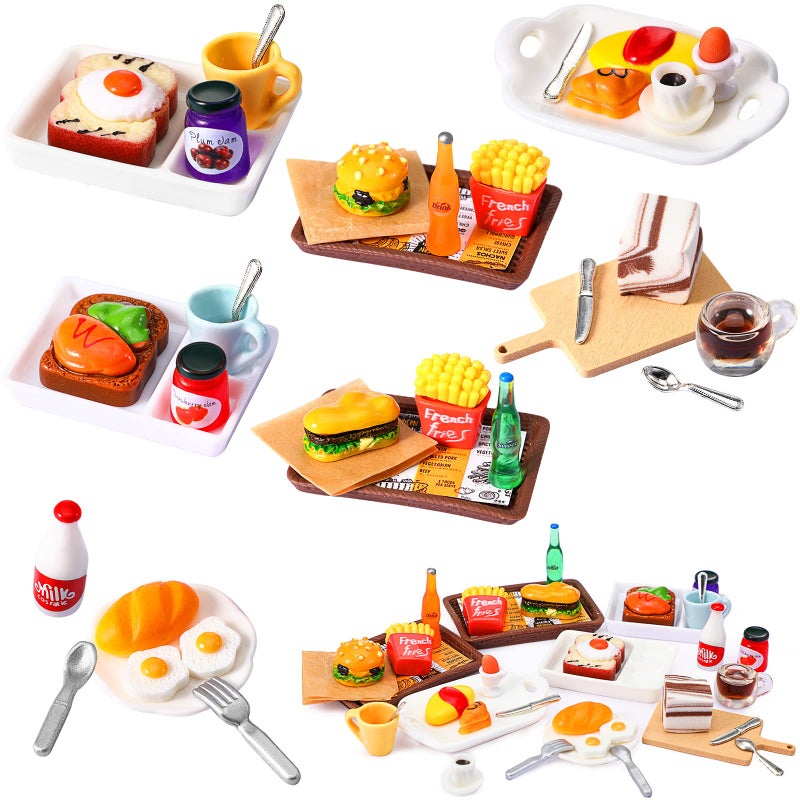 Civaner 38 Pcs Miniature Food Toy Miniature Doll House Accessories Miniatures Play Sets Small Doll Food Dollhouse Foods, Hamburger Fries Soda Milk Juice Fast Foods Set for Pretend Kitchen(Fresh Style) - Image 1