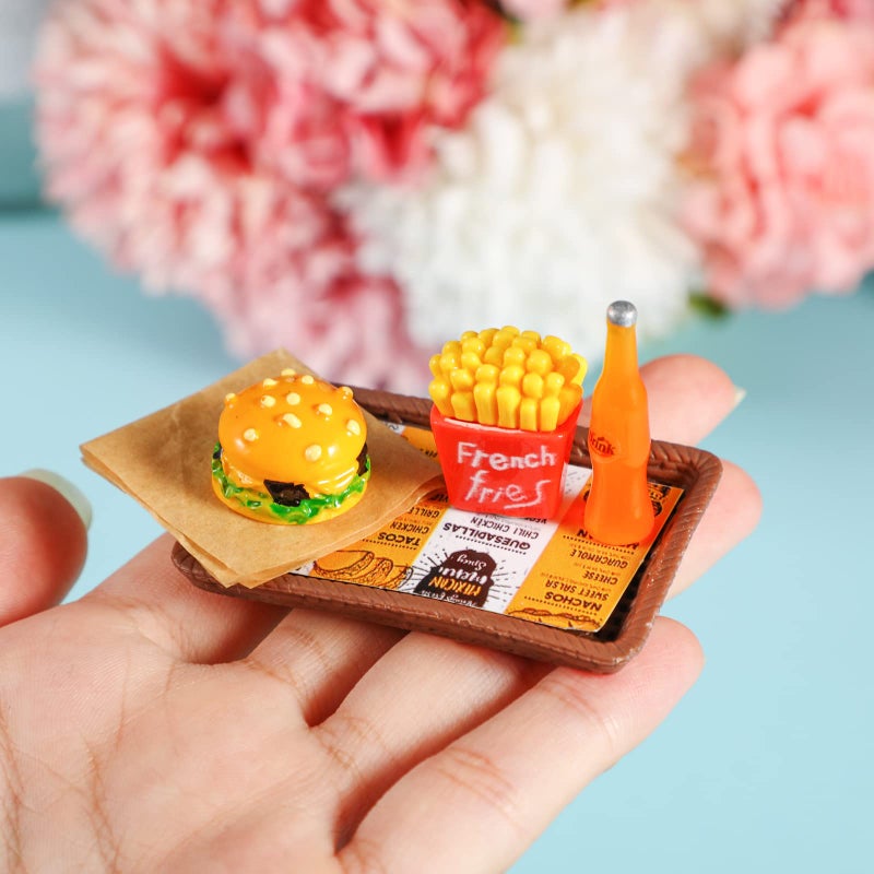 Civaner 38 Pcs Miniature Food Toy Miniature Doll House Accessories Miniatures Play Sets Small Doll Food Dollhouse Foods, Hamburger Fries Soda Milk Juice Fast Foods Set for Pretend Kitchen(Fresh Style) - Image 2