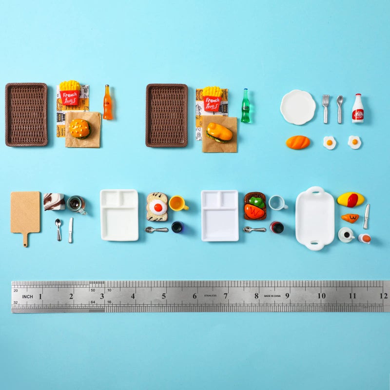 Civaner 38 Pcs Miniature Food Toy Miniature Doll House Accessories Miniatures Play Sets Small Doll Food Dollhouse Foods, Hamburger Fries Soda Milk Juice Fast Foods Set for Pretend Kitchen(Fresh Style) - Image 3