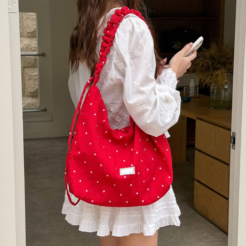 Korean Style Casual Crossbody Canvas Tote Bag with Polka Dot, Large Capacity - Image 1