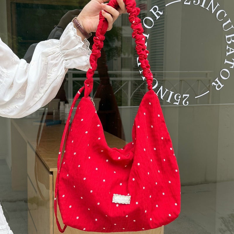 Korean Style Casual Crossbody Canvas Tote Bag with Polka Dot, Large Capacity - Image 3