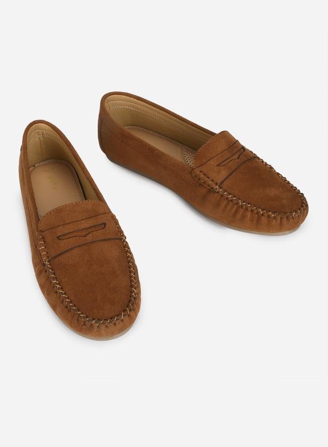 YOHO Brown Suede Look Loafers - Image 4