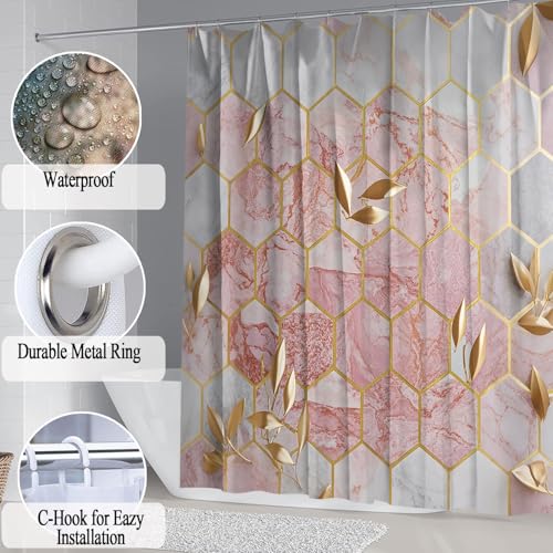 Omebero 4 Pcs Pink Shower Curtain Sets with Rugs Bathroom Sets with Shower Curtain and Rugs Modern Abstract Bathroom Decor Accessories Shower Curtains for Bathroom Toilet Lid Cover - Image 2