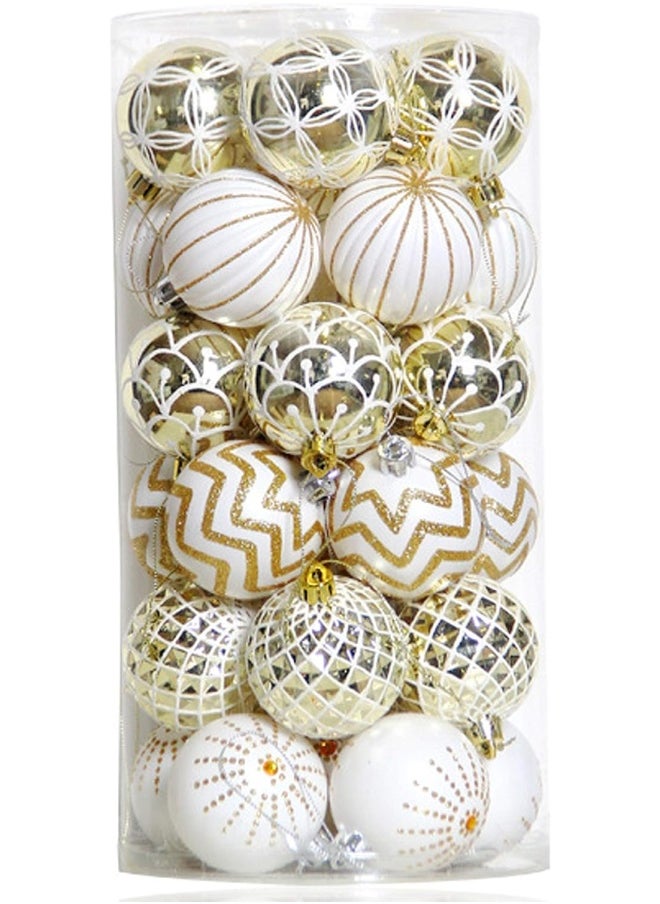 Geek-M 30 Pieces Balls Ornaments,60Mm Goldandwhite Painted Shatterproof Festive Wedding Hanging Ornaments Tree Decoration  - Image 1