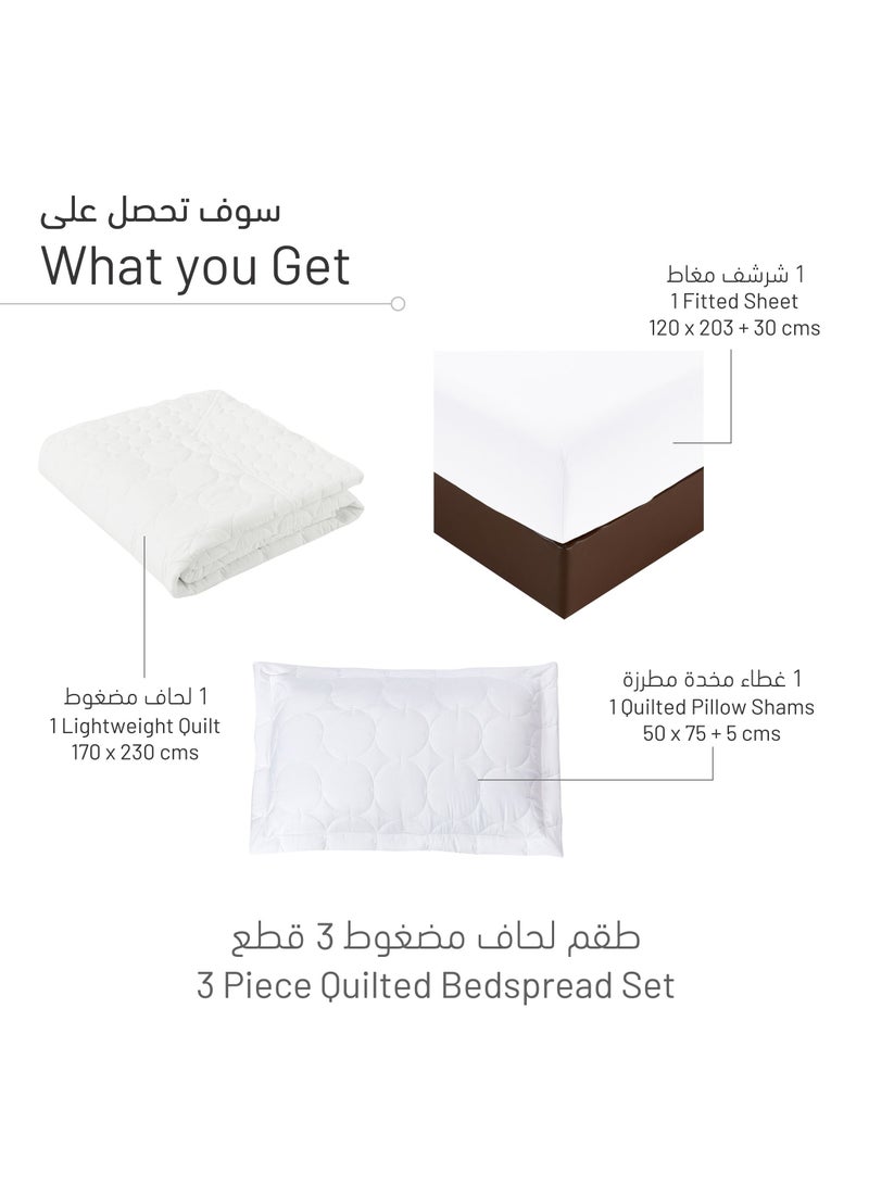 Donetella 3-Piece Quilted Compressed Comforter Set For All Season Microfiber White Single Size - Image 2