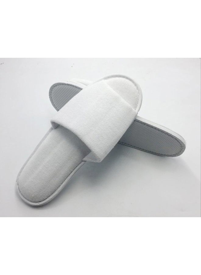 Travelwell 12 Pairs per Case Open Toe Terry Spa Slippers Bulk Hotel Unisex Slippers for Women and Men White  - Image 4