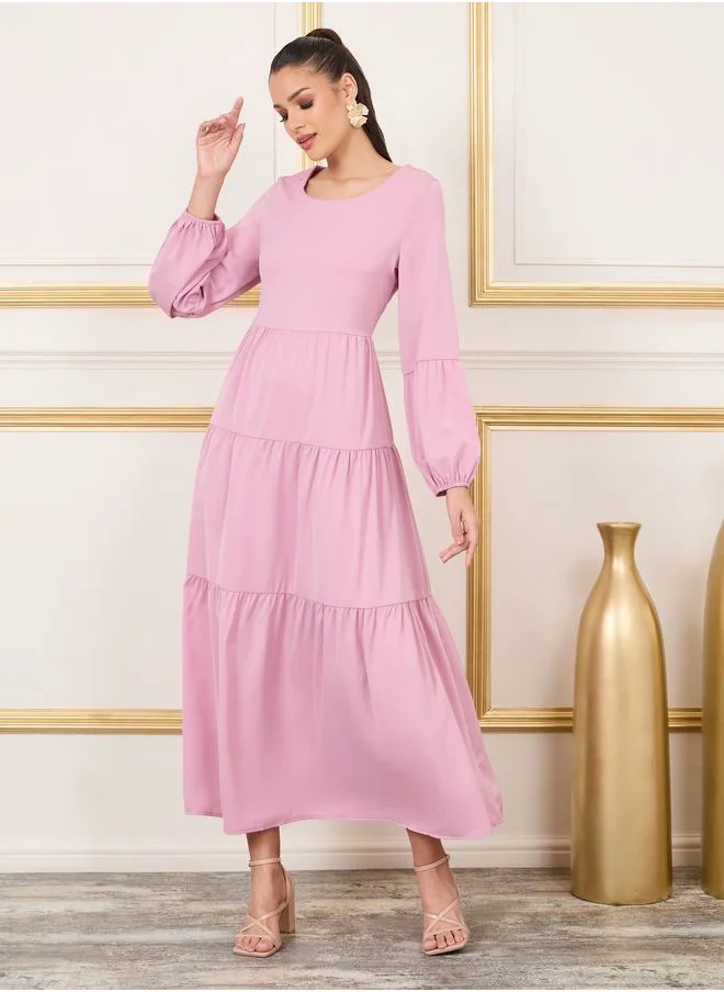 ستايلي Solid Long Sleeves Tiered Maxi Dress