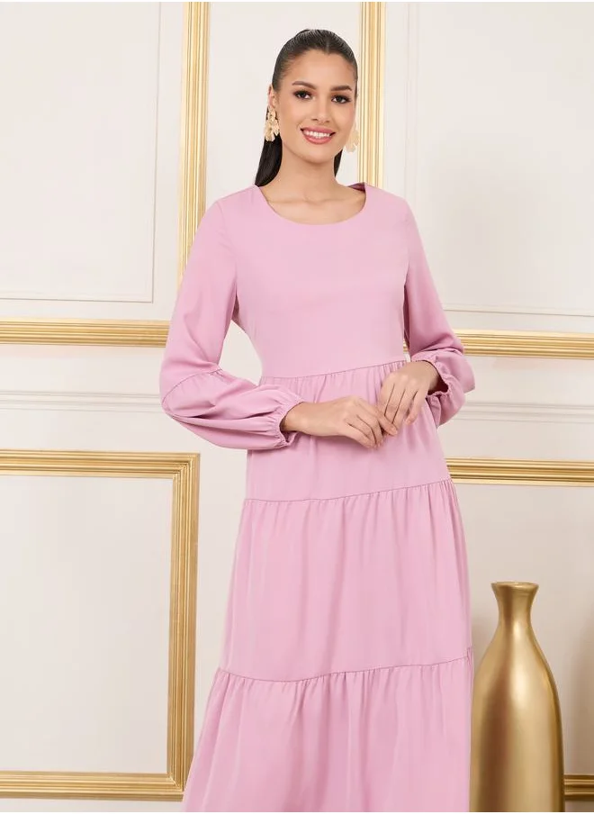 ستايلي Solid Long Sleeves Tiered Maxi Dress