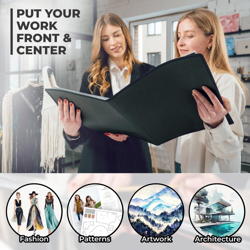 Dunwell 11x14 Art Portfolio Binder with Mounting Paper (Black), Large Portfolio Folder for Artwork Storage, 24 Sleeves Displays 48 Pages, 11 x 14 Presentation Book, Acid-Free Poly - Image 5