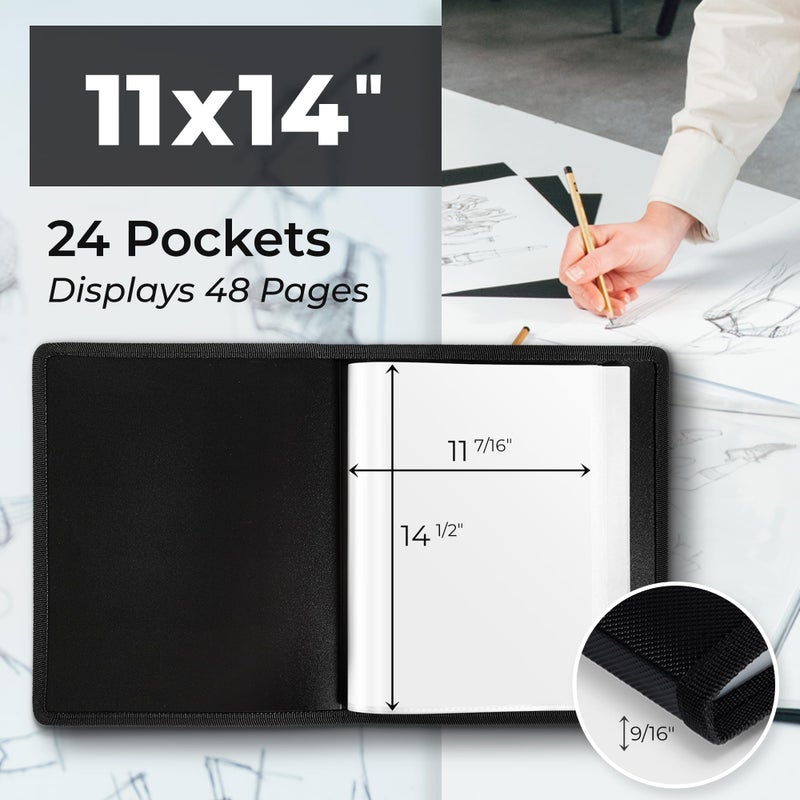 Dunwell 11x14 Art Portfolio Binder with Mounting Paper (Black), Large Portfolio Folder for Artwork Storage, 24 Sleeves Displays 48 Pages, 11 x 14 Presentation Book, Acid-Free Poly - Image 4