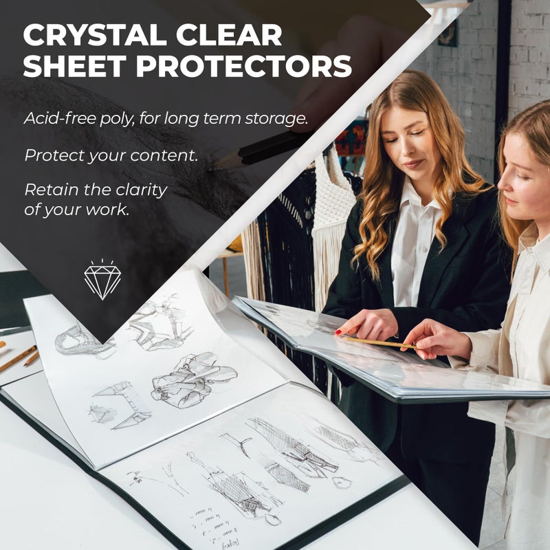 Dunwell 11x14 Art Portfolio Binder with Mounting Paper (Black), Large Portfolio Folder for Artwork Storage, 24 Sleeves Displays 48 Pages, 11 x 14 Presentation Book, Acid-Free Poly - Image 3