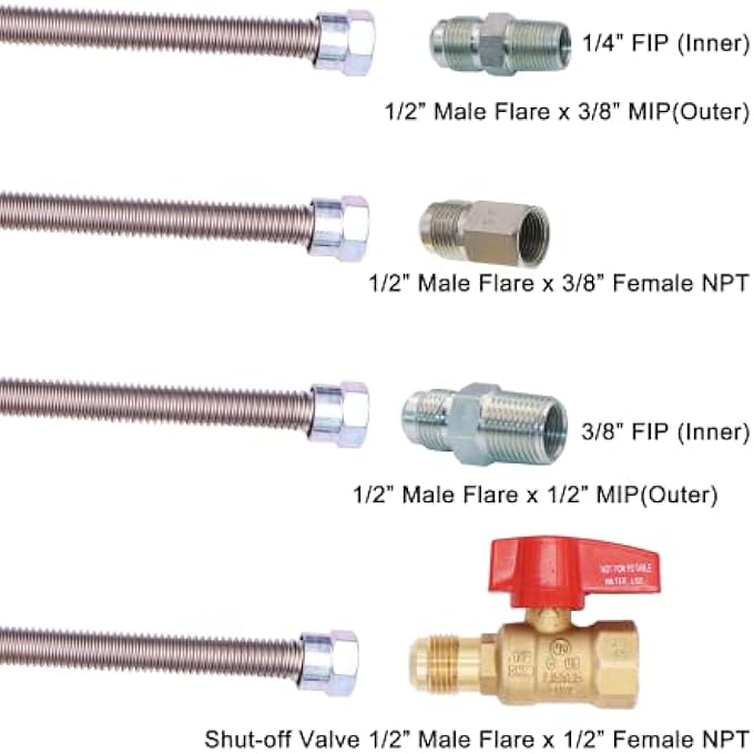 طقم موصلات الغاز الشامل - صمام كرة الغاز وموصل مرن لمدافئ الغاز، المدافئ الجدارية غير المهوّاة، مدافئ المرآب وطقم موصل الغاز للموقد - Image 2