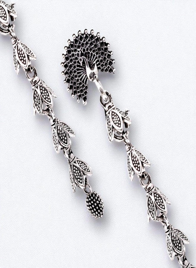 Elleva Peacock Earrings for Women Stylish | Long Jhumkas Traditional Oxidised Earrings for Girls | Festival Diwali Gifts, Navratri Jhumka, Karwachauth Jewellery Set (Pack of 1) - Image 3