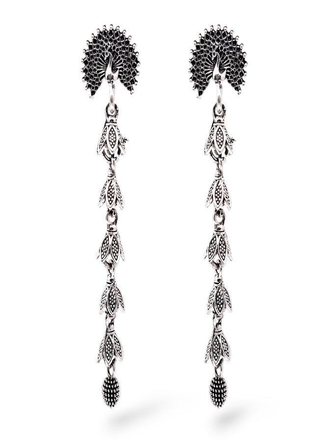 Elleva Peacock Earrings for Women Stylish | Long Jhumkas Traditional Oxidised Earrings for Girls | Festival Diwali Gifts, Navratri Jhumka, Karwachauth Jewellery Set (Pack of 1) - Image 1