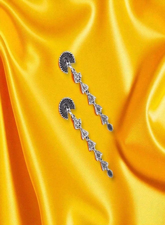 Elleva Peacock Earrings for Women Stylish | Long Jhumkas Traditional Oxidised Earrings for Girls | Festival Diwali Gifts, Navratri Jhumka, Karwachauth Jewellery Set (Pack of 1) - Image 5