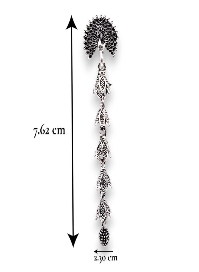 Elleva Peacock Earrings for Women Stylish | Long Jhumkas Traditional Oxidised Earrings for Girls | Festival Diwali Gifts, Navratri Jhumka, Karwachauth Jewellery Set (Pack of 1) - Image 4