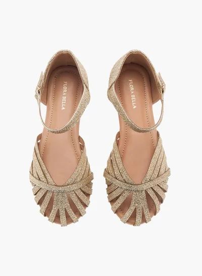 Flora Bella By Shoexpress Girls Strap Detail Ballerina Shoes with Hook and Loop Closure