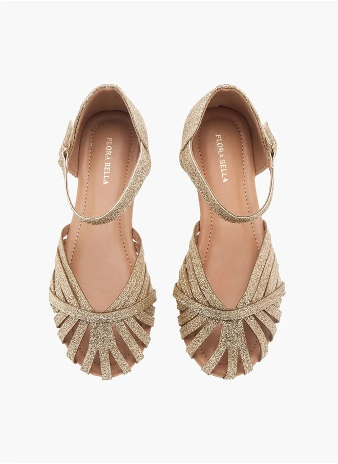 Flora Bella By Shoexpress Girls Strap Detail Ballerina Shoes with Hook and Loop Closure Ramadan Collection