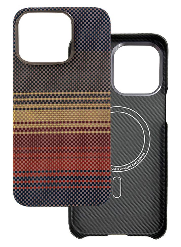 حافظة لهاتف iPhone 16 Pro Max مع MagSafe، غطاء حماية رفيع وخفيف الوزن بتصميم بسيط، مصنوع من ألياف الأراميد 1500D، نسيج من ألياف الكربون، غروب الشمس - Image 1
