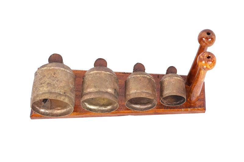 Ethnics of Kutch Ethnics of Kutch Hand Made Metal Bells Wrought Iron CopperZinc Coated Home Dcor Chimes Cow Bell Sa Re Ga Ma Bell Instrument 4 Bells 31 cms Length Colour Copper BEL0029 - Image 4