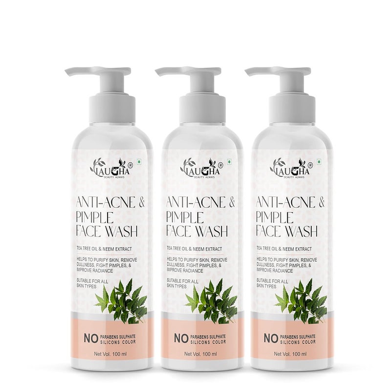 Laugha Laugha Anti Acne  Pimple face Wash for Oil Control Pimples Marks Removal and Glowing Skin for Bright Clear Skin with Tea Tree Oil  Neem  Aloe Vera Pack of 3 Bottle 300 ml - Image 1
