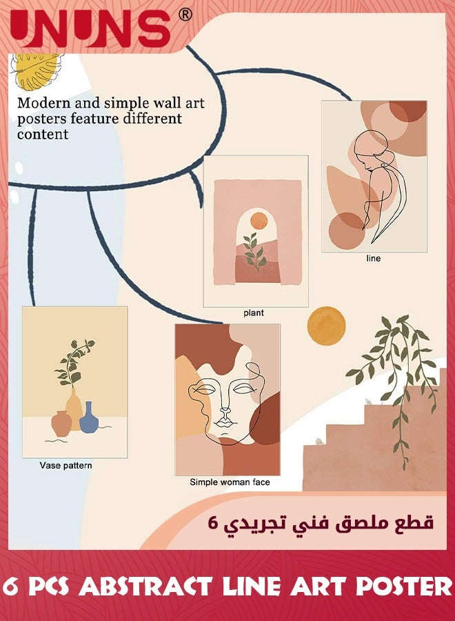 UNUNS Abstract Line Art Poster,6 Pcs Minimalist Wall Art Prints Modern Boho Aesthetic Art Room Decor,Woman Face Landscape Geometric Drawing Wall Art For Bedroom Living Room Dorm Hallway,Unframed 21x30cm - Image 2