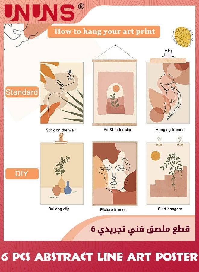 UNUNS Abstract Line Art Poster,6 Pcs Minimalist Wall Art Prints Modern Boho Aesthetic Art Room Decor,Woman Face Landscape Geometric Drawing Wall Art For Bedroom Living Room Dorm Hallway,Unframed 21x30cm - Image 3