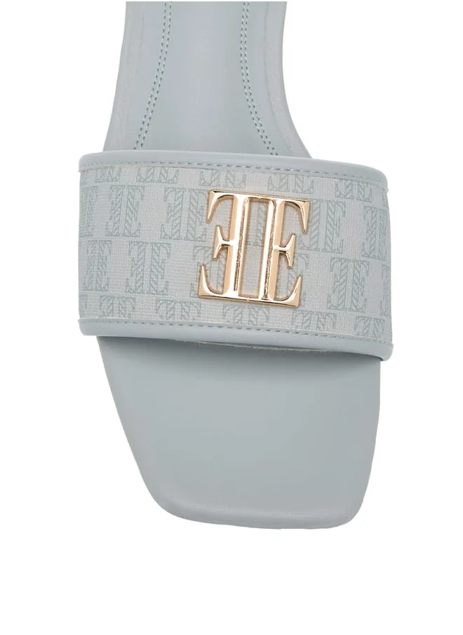 ELLE Womens Monogram Detail Slip-On Sandals With Block Heels