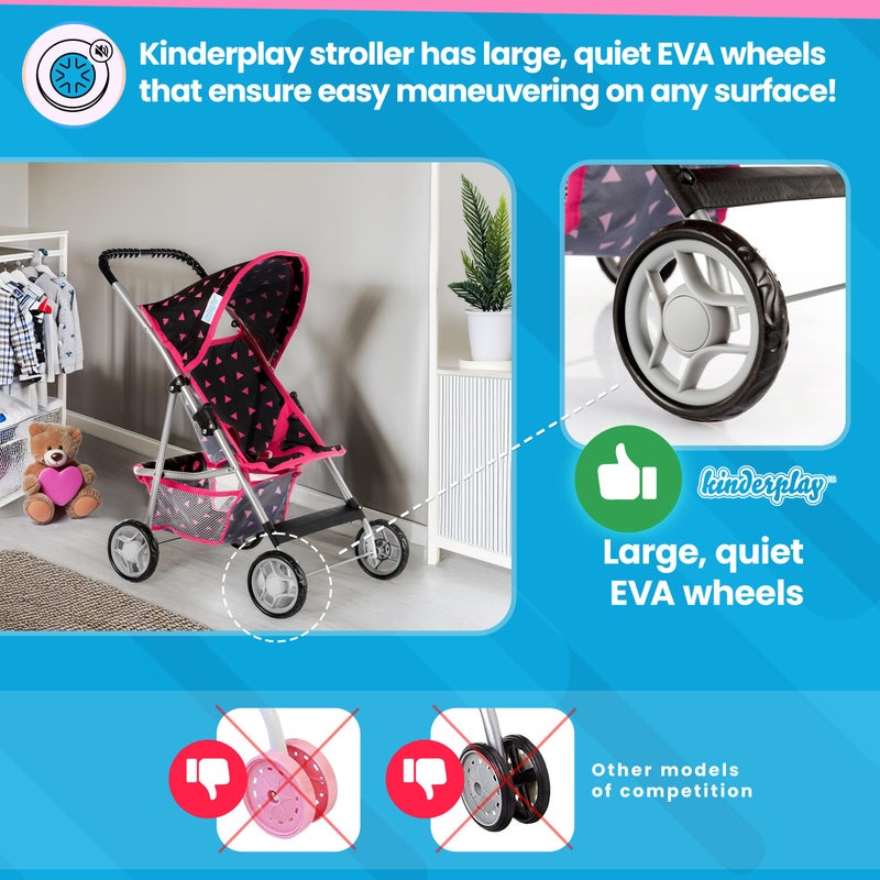 Kinderplay Baby Doll Stroller  Pram for Girls  Umbrella Stroller for Kids  Lightweight Play Carriage for Ages 2 Years  Baby Doll Accessories with Storage  2205Inch Handle Height Model KP0280R - Image 3