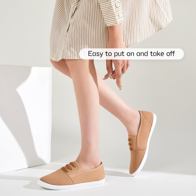 Shupua Women's Canvas Slip on Sneakers Casual Slip on Walking Shoes Womens Tennis Shoes Flat Dress Shoes Non Slip Work Shoes(Khaki.us7) - Image 5
