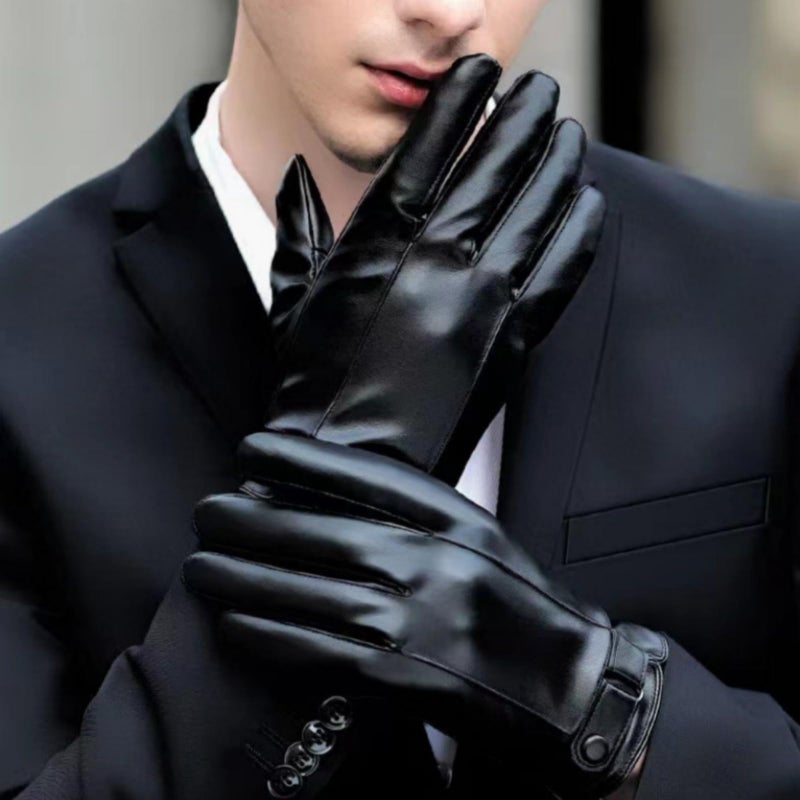 POONWEI Leather Gloves For Men,Winter Warm Touch Screen Motor Gloves,Soft Cashmere Lining-Christmas, Valentine's Day present - Image 2