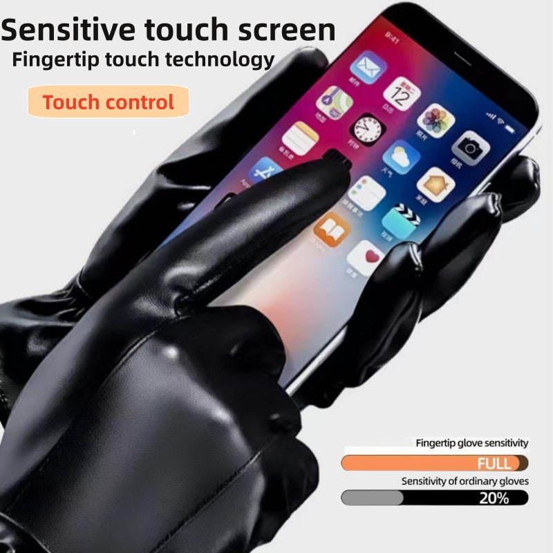 POONWEI Leather Gloves For Men,Winter Warm Touch Screen Motor Gloves,Soft Cashmere Lining-Christmas, Valentine's Day present - Image 3