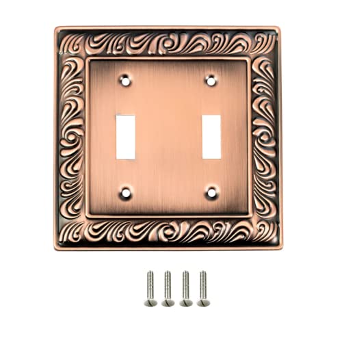 SleekLighting | Wall plates Decorative Tumbled Antique Copper | Electric Outlet and Switch Covers| Style: 2 Gang Toggle (1 Pack) - Image 1