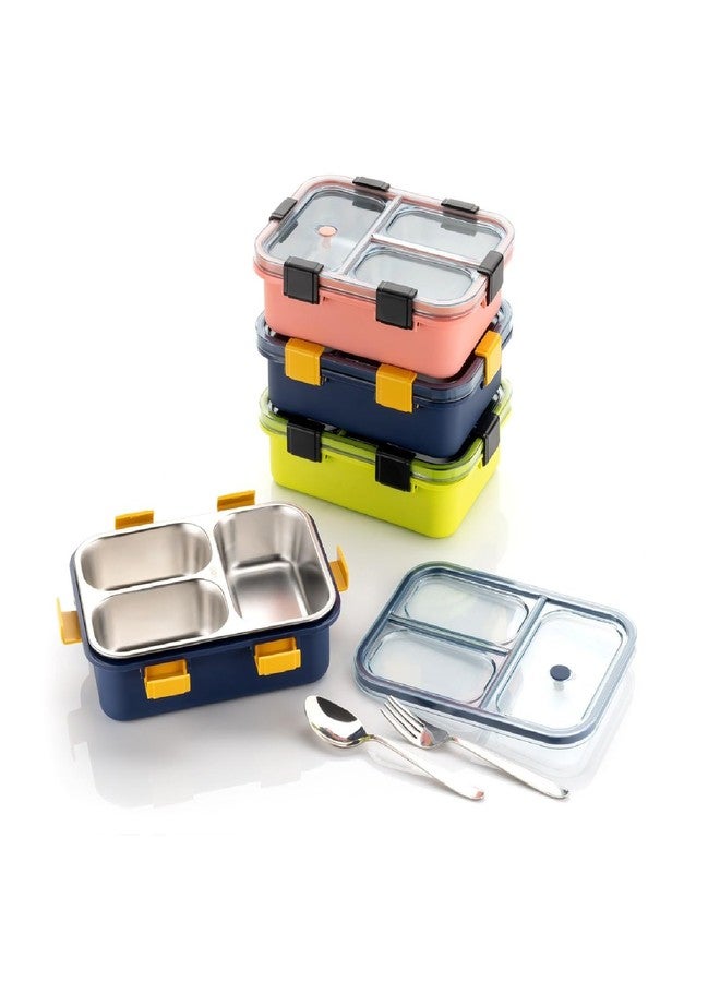 KYMIO 3 Compartment Stainless Steel Lunch Box, Leakage Proof Lunch Box for School Kids and Adults (750ML) (3, Pink) - Image 1