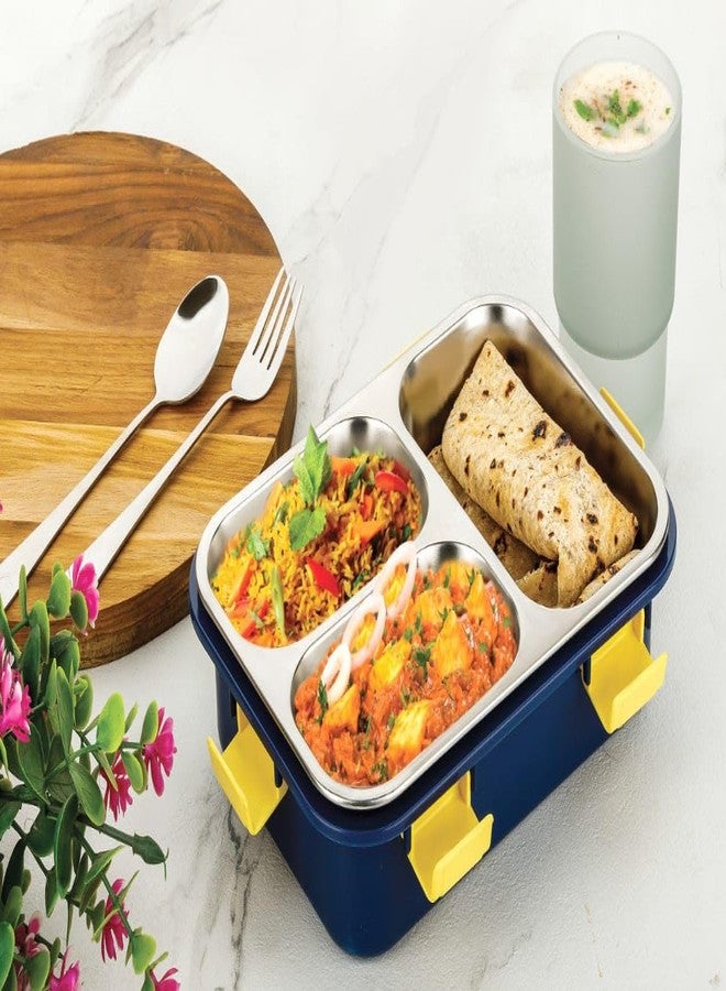 KYMIO 3 Compartment Stainless Steel Lunch Box, Leakage Proof Lunch Box for School Kids and Adults (750ML) (3, Pink) - Image 2