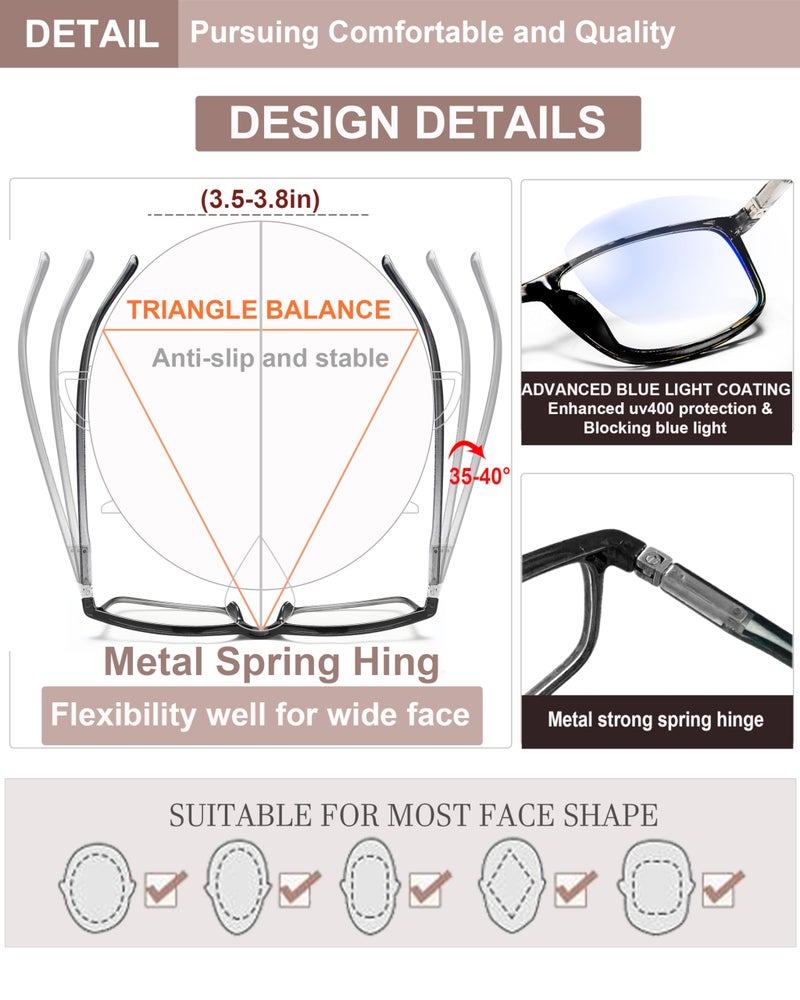 YTDBNS Reading Glasses for Women and Men, Rectangular Readers, Blue Light Blocking Computer Reading Glasses for Work and Daily Use - Image 3