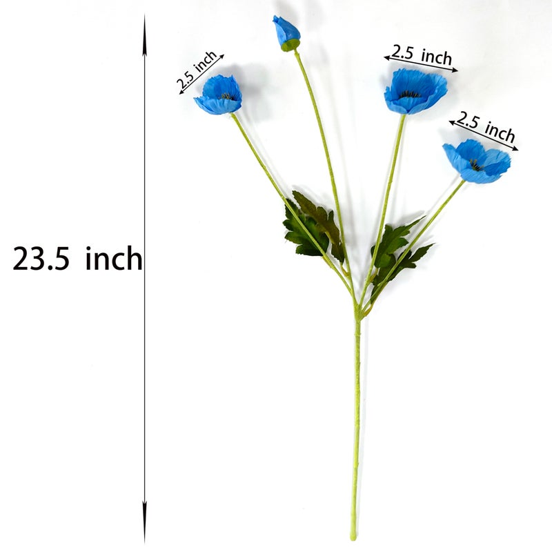 ATFL Blue Poppy Flowers Artificial for Wedding Decorations,12 Pcs Fake Faux Silk Poppies Bulk for Home Decor Table Centerpieces Floral Arrangement(23.5â€˜â€™, Blue) - Image 2