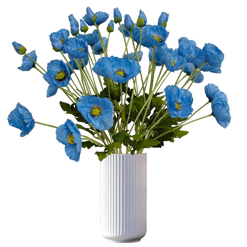ATFL Blue Poppy Flowers Artificial for Wedding Decorations,12 Pcs Fake Faux Silk Poppies Bulk for Home Decor Table Centerpieces Floral Arrangement(23.5â€˜â€™, Blue) - Image 1