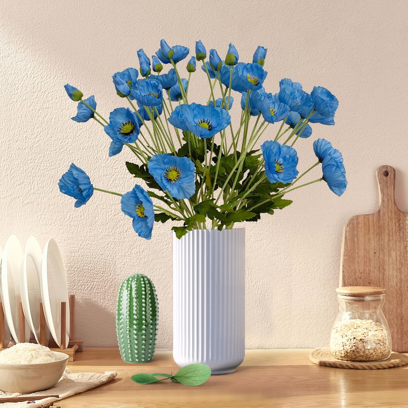 ATFL Blue Poppy Flowers Artificial for Wedding Decorations,12 Pcs Fake Faux Silk Poppies Bulk for Home Decor Table Centerpieces Floral Arrangement(23.5â€˜â€™, Blue) - Image 5