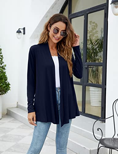 Newchoice Womens Lightweight Long Sleeve Cardigan Sweaters Loose Casual Open Front Cardigans Dusters Jackets Plus Size (Navy Blue, XXXL) - Image 4
