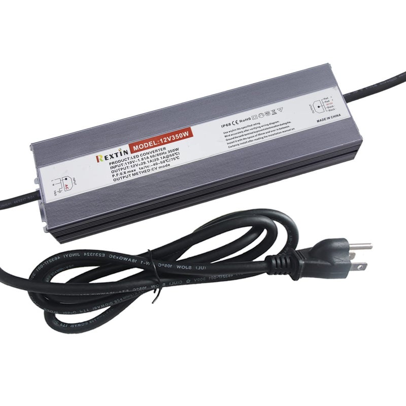 Rextin DC 12V 350W 29A Power Supply Outdoor Constant Voltage Transformer IP67 Waterproof Aluminum Alloy Shell for LED Lighting Strip Module Accessories - Image 2