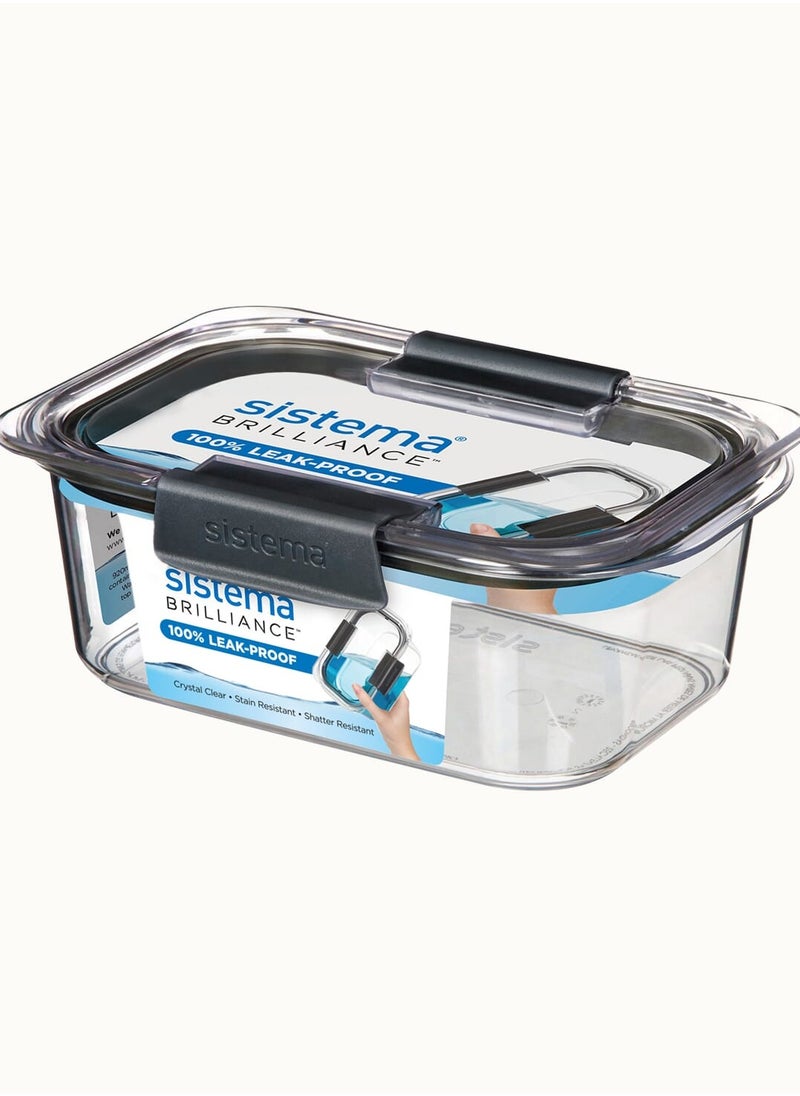 sistema - Sistema 920ML Brilliance Medium Rectangle stackable food storage, 100% Leak proof, stain resistant, with easy locking clips, Microwave, Dishwasher safe and BPA Free, Clear - Image 1