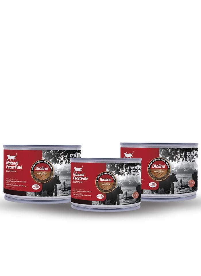 بايولاين طعام القطط بيولاين باتيه بنكهة لحم البقر 170 جرام (عبوة من 3 قطع) - Image 1