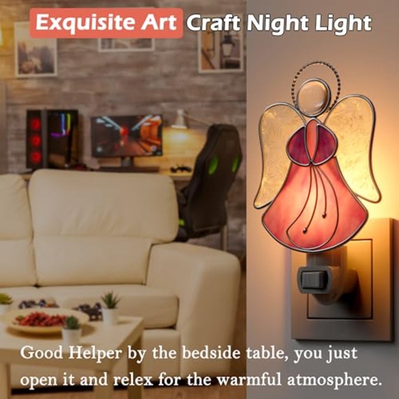 Night Lights Plug into Wall, Stained Glass Plug in Night Light for Wall Socket Decorative Nightlight for Bedroom Hallway Kitchen Home Gifts for Mom Mother`s Day Birthday Christmas - Image 4
